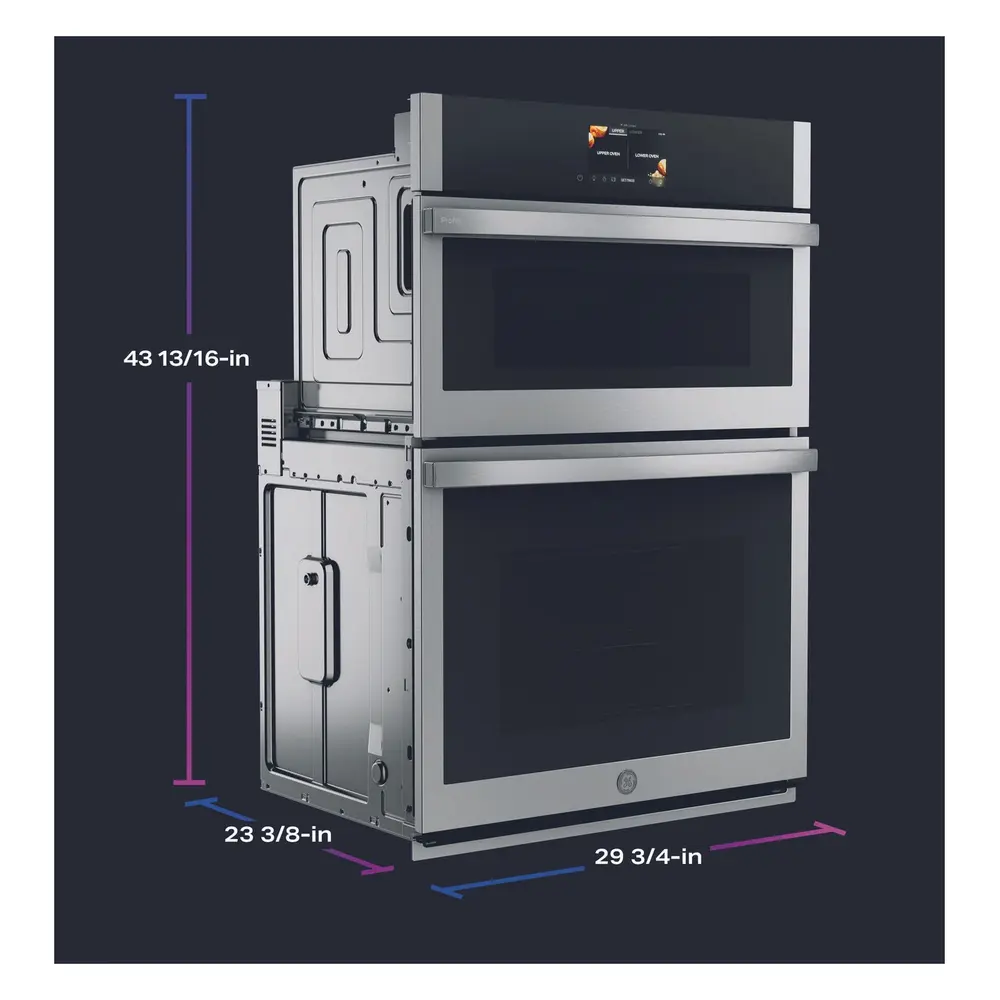 GE Profile PT9900SWSS 30 inch Combination Double Wall Oven with 6.4 cu. ft. Total Capacity, Convection, Air Fry, Steam, Sous Vide, Advantium Technology, in Stainless Steel