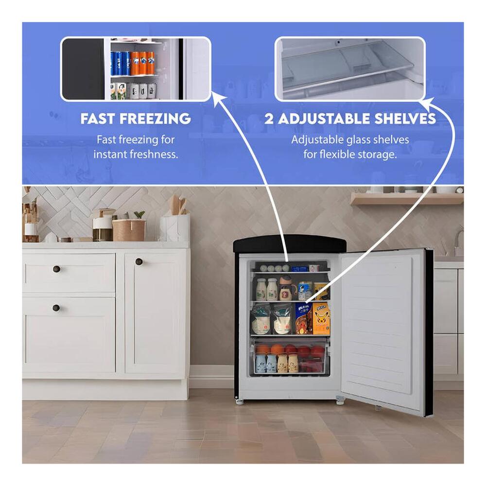 Equator CRCRF320B Conserv Compact 24 inch Retro Bottom Mount Refrigerator with 11 cu. ft. Capacity, Fast Freezing, Interior LED Light, Retro Handles, in Black
