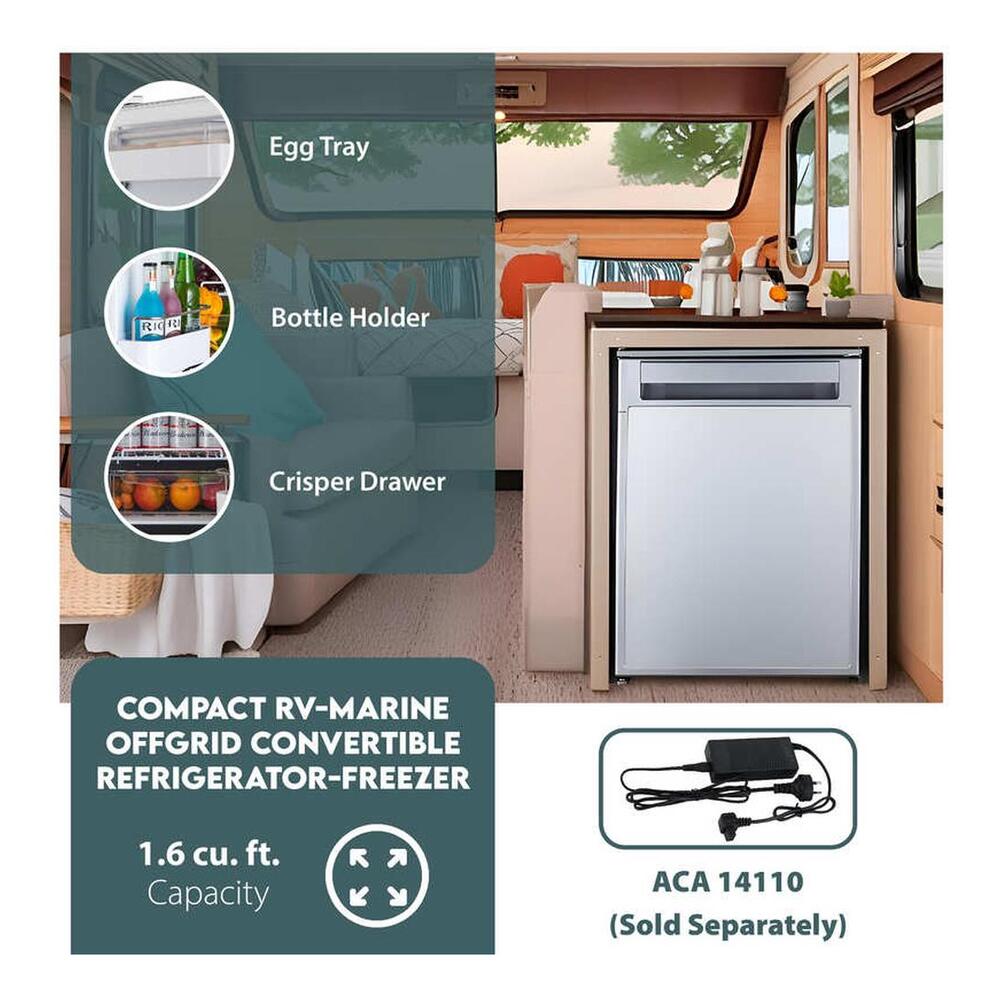 Equator RF1216 15 inch Compact RV-Marine-Offgrid Convertible Refrigerator-Freezer with 1.61 cu. ft. Capacity, Low Voltage Protection, Digital / Mechanical Controls, DC adapter, in Stainless Steel