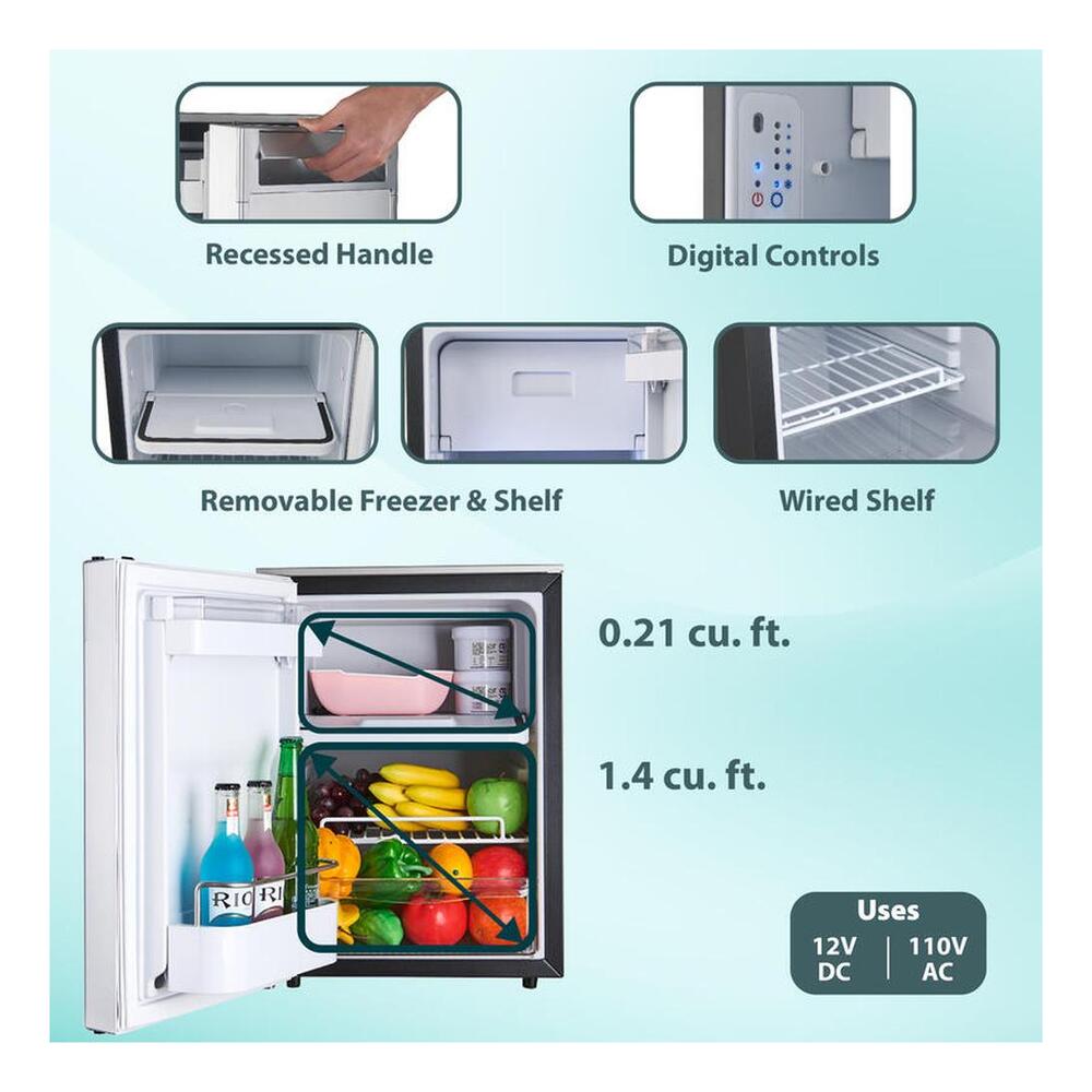 Equator RF1216 15 inch Compact RV-Marine-Offgrid Convertible Refrigerator-Freezer with 1.61 cu. ft. Capacity, Low Voltage Protection, Digital / Mechanical Controls, DC adapter, in Stainless Steel