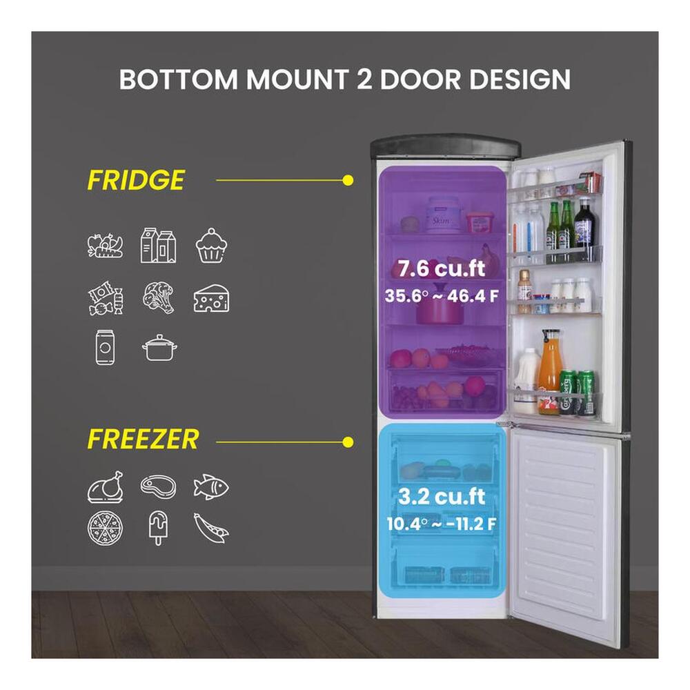 Equator RF132 Conserv Compact 24 inch Freestanding Retro Bottom Mount Refrigerator with 11 cu. ft. Capacity, Fast Freezing, Interior LED Light, Retro Handles