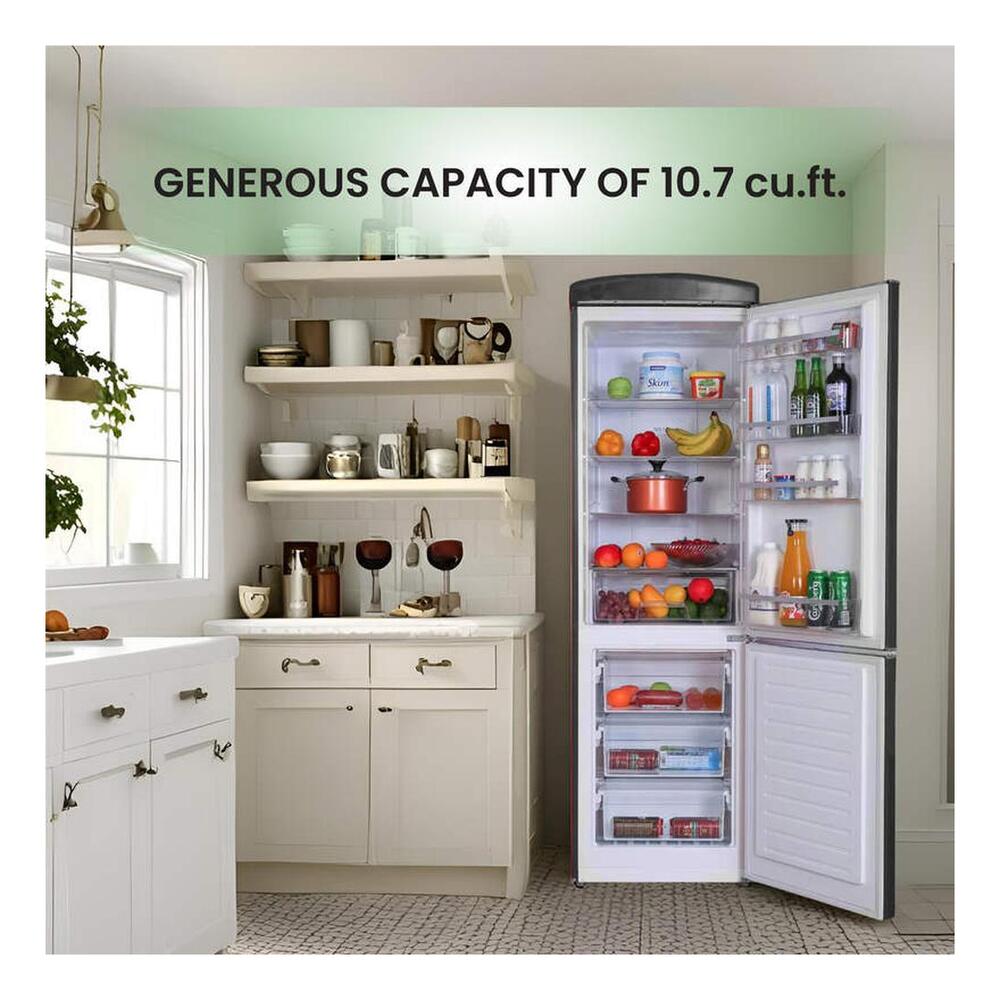 Equator RF132 Conserv Compact 24 inch Freestanding Retro Bottom Mount Refrigerator with 11 cu. ft. Capacity, Fast Freezing, Interior LED Light, Retro Handles