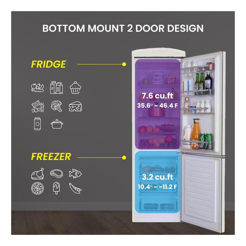 Equator RF132 Conserv Compact 24 inch Freestanding Retro Bottom Mount Refrigerator with 11 cu. ft. Capacity, Fast Freezing, Interior LED Light, Retro Handles