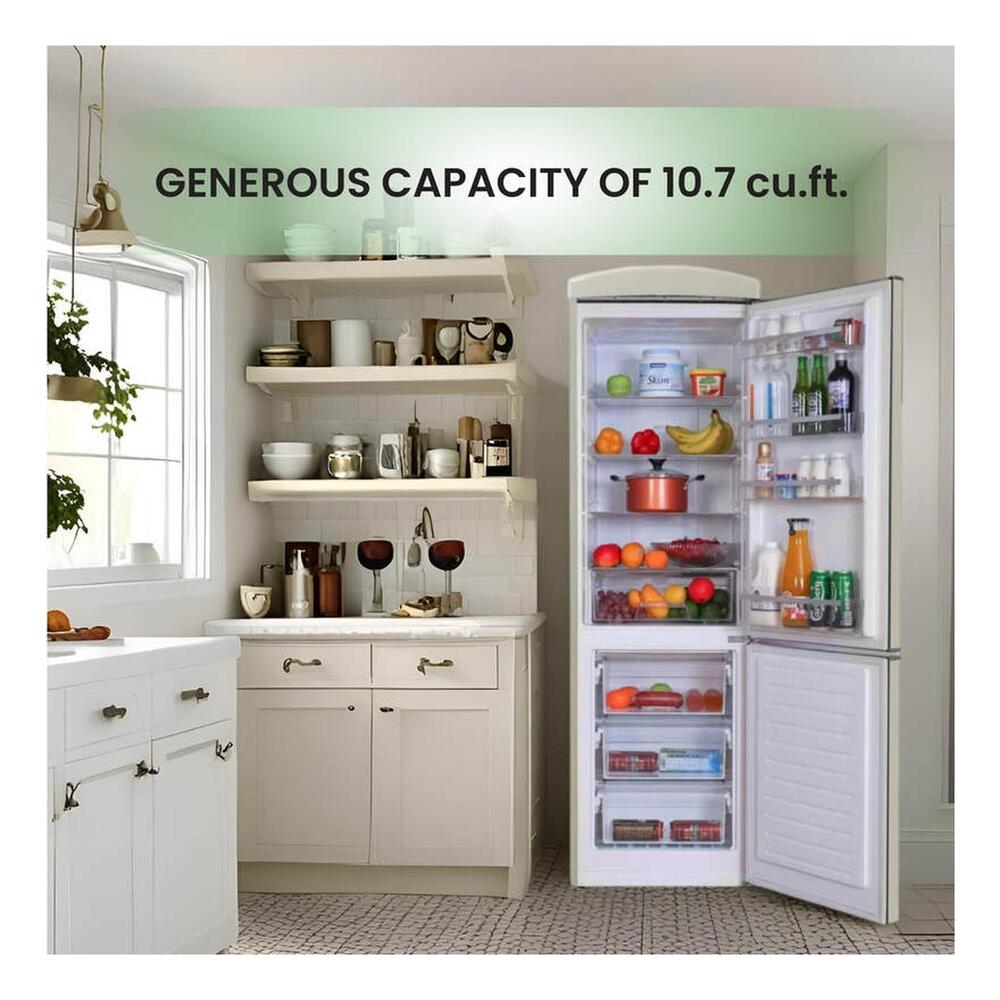 Equator RF132 Conserv Compact 24 inch Freestanding Retro Bottom Mount Refrigerator with 11 cu. ft. Capacity, Fast Freezing, Interior LED Light, Retro Handles
