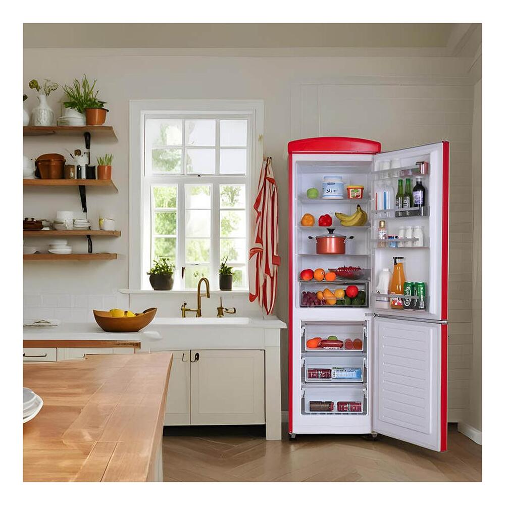 Equator RF132 Conserv Compact 24 inch Freestanding Retro Bottom Mount Refrigerator with 11 cu. ft. Capacity, Fast Freezing, Interior LED Light, Retro Handles