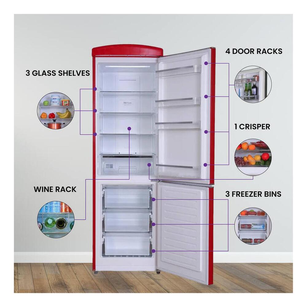Equator RF132 Conserv Compact 24 inch Freestanding Retro Bottom Mount Refrigerator with 11 cu. ft. Capacity, Fast Freezing, Interior LED Light, Retro Handles