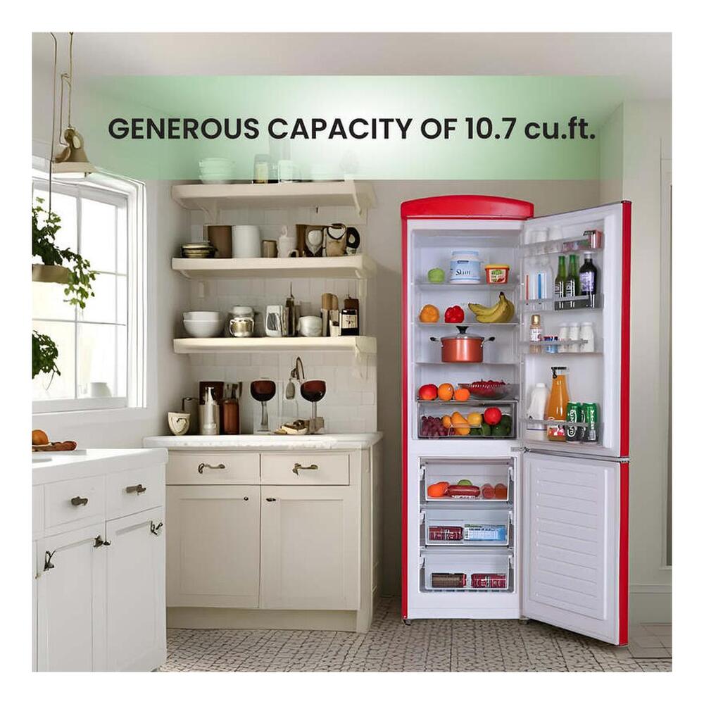 Equator RF132 Conserv Compact 24 inch Freestanding Retro Bottom Mount Refrigerator with 11 cu. ft. Capacity, Fast Freezing, Interior LED Light, Retro Handles