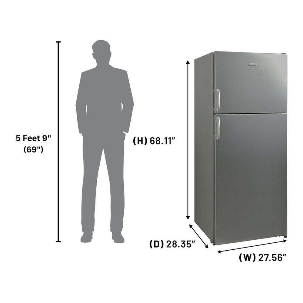 Equator RF142S 24 inch Freestanding Top-Freezer Refrigerator with 14.3 cu. ft. Capacity, Temperature Alarm, Interior LED Light, Ample Door Storage, in Stainless Steel