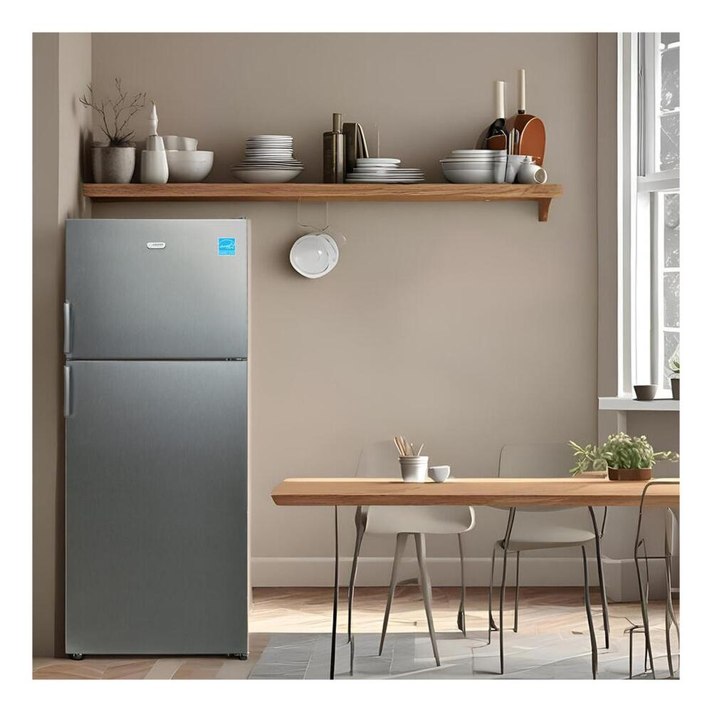 Equator RF142S 24 inch Freestanding Top-Freezer Refrigerator with 14.3 cu. ft. Capacity, Temperature Alarm, Interior LED Light, Ample Door Storage, in Stainless Steel