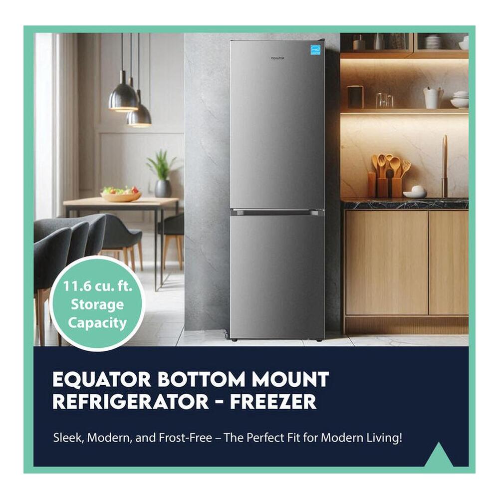 Equator RFI1200S 24 inch Freestanding Bottom-Freezer Refrigerator with 11.6 cu. ft. Capacity, Automatic Ice Maker, Eco Function, Fingerprint Resistant, in Stainless Steel