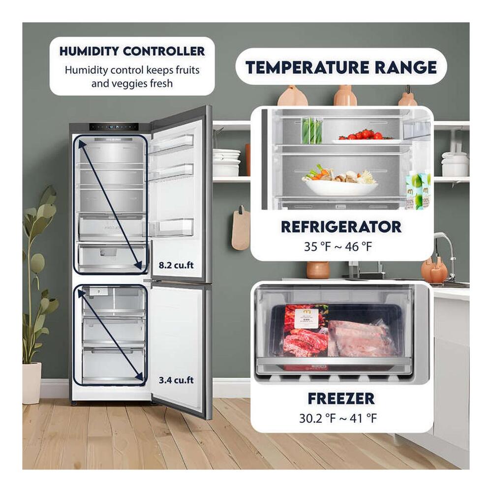 Equator RFI1200S 24 inch Freestanding Bottom-Freezer Refrigerator with 11.6 cu. ft. Capacity, Automatic Ice Maker, Eco Function, Fingerprint Resistant, in Stainless Steel