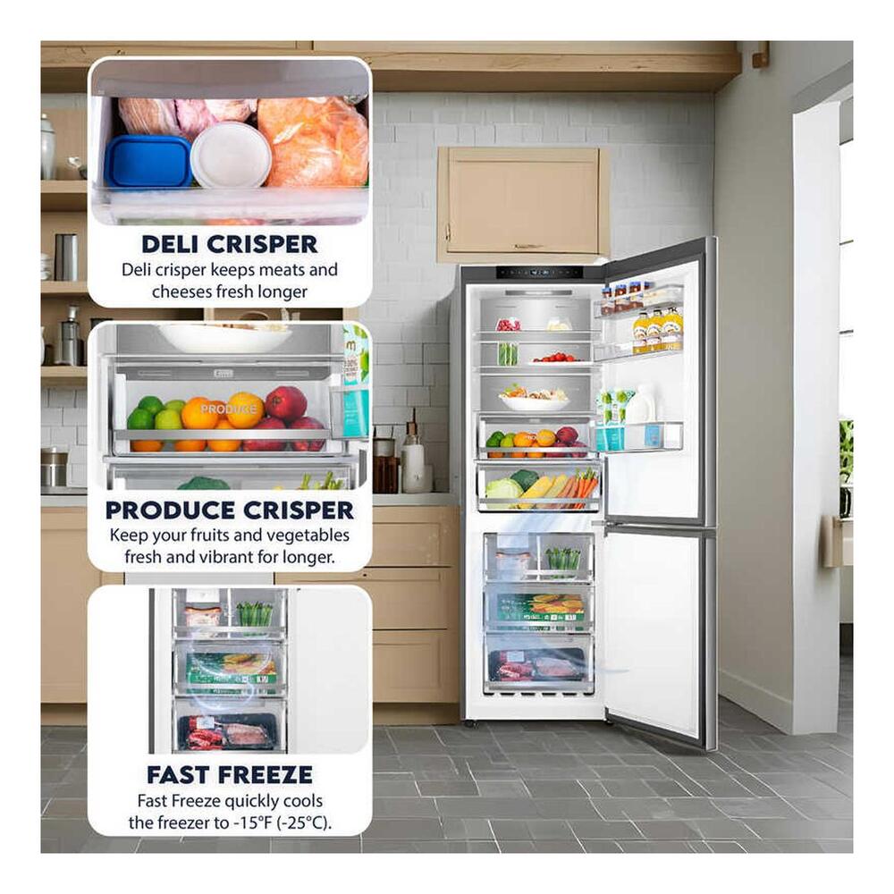 Equator RFI1200S 24 inch Freestanding Bottom-Freezer Refrigerator with 11.6 cu. ft. Capacity, Automatic Ice Maker, Eco Function, Fingerprint Resistant, in Stainless Steel