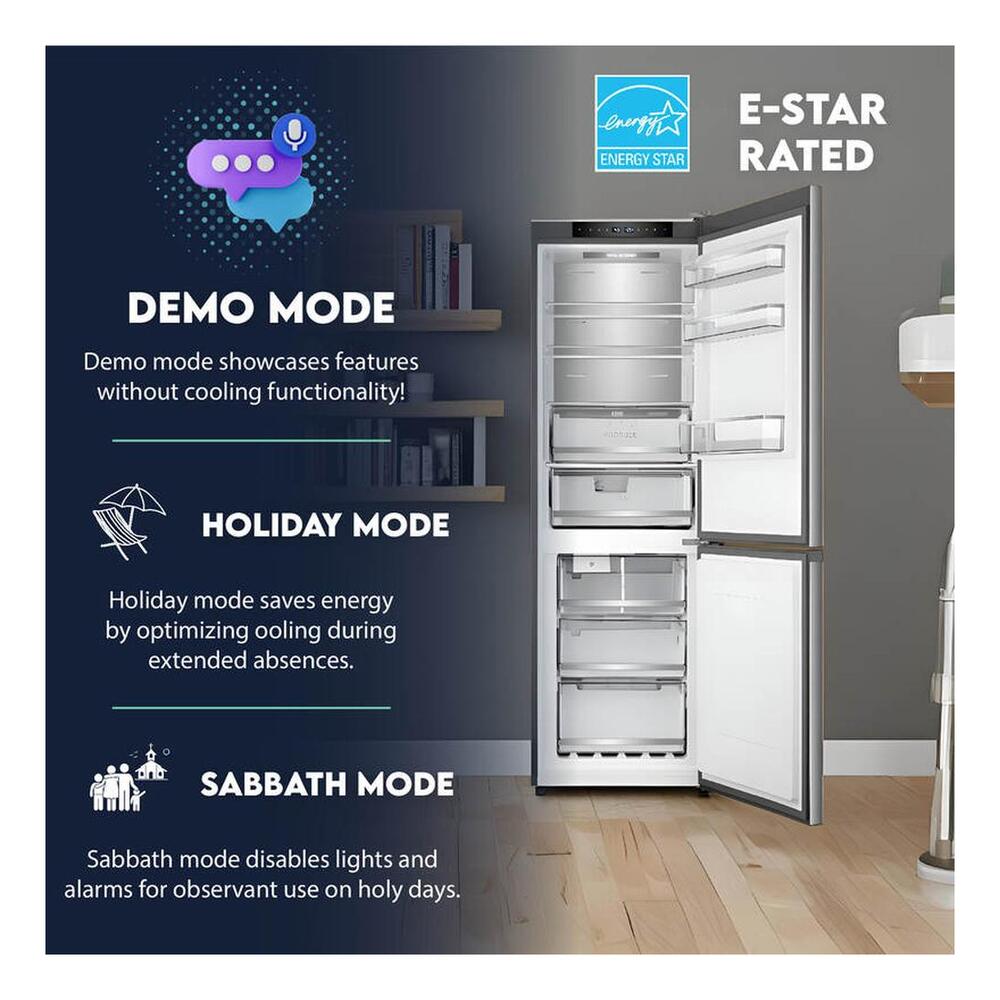 Equator RFI1200S 24 inch Freestanding Bottom-Freezer Refrigerator with 11.6 cu. ft. Capacity, Automatic Ice Maker, Eco Function, Fingerprint Resistant, in Stainless Steel