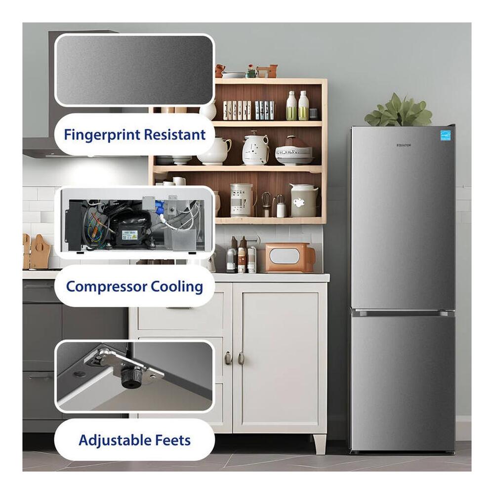 Equator RFI1200S 24 inch Freestanding Bottom-Freezer Refrigerator with 11.6 cu. ft. Capacity, Automatic Ice Maker, Eco Function, Fingerprint Resistant, in Stainless Steel