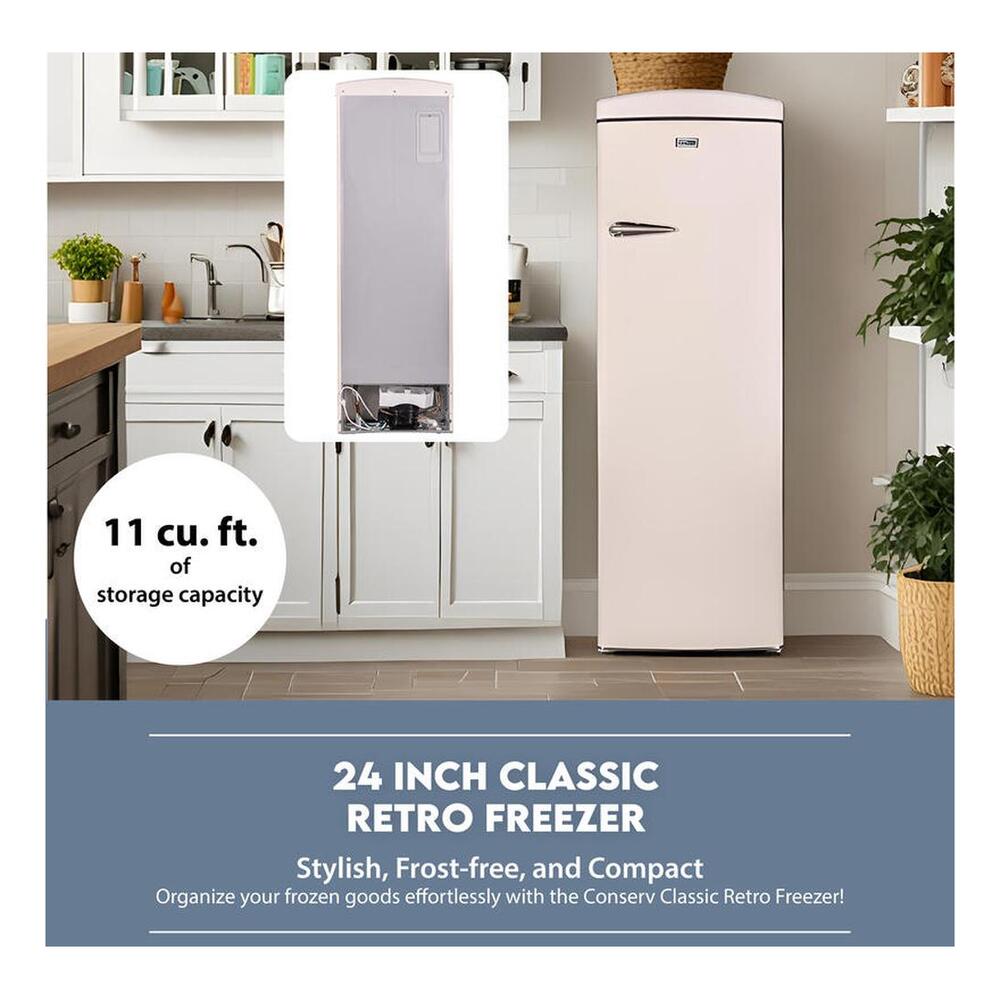 Equator RR1100 Conserv Compact 24 inch Freestanding Classic Retro Refrigerator with 11 cu. ft. Capacity, Rust Proof Handle, Multi Air Flow Cooling, Compressor Cooling