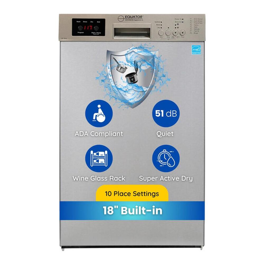 Equator WB1840 18 inch Built-In Dishwasher with 10 Place Settings, Touch Button Control Panel, Rinse-Aid Indicator, Automatic Temperature Control
