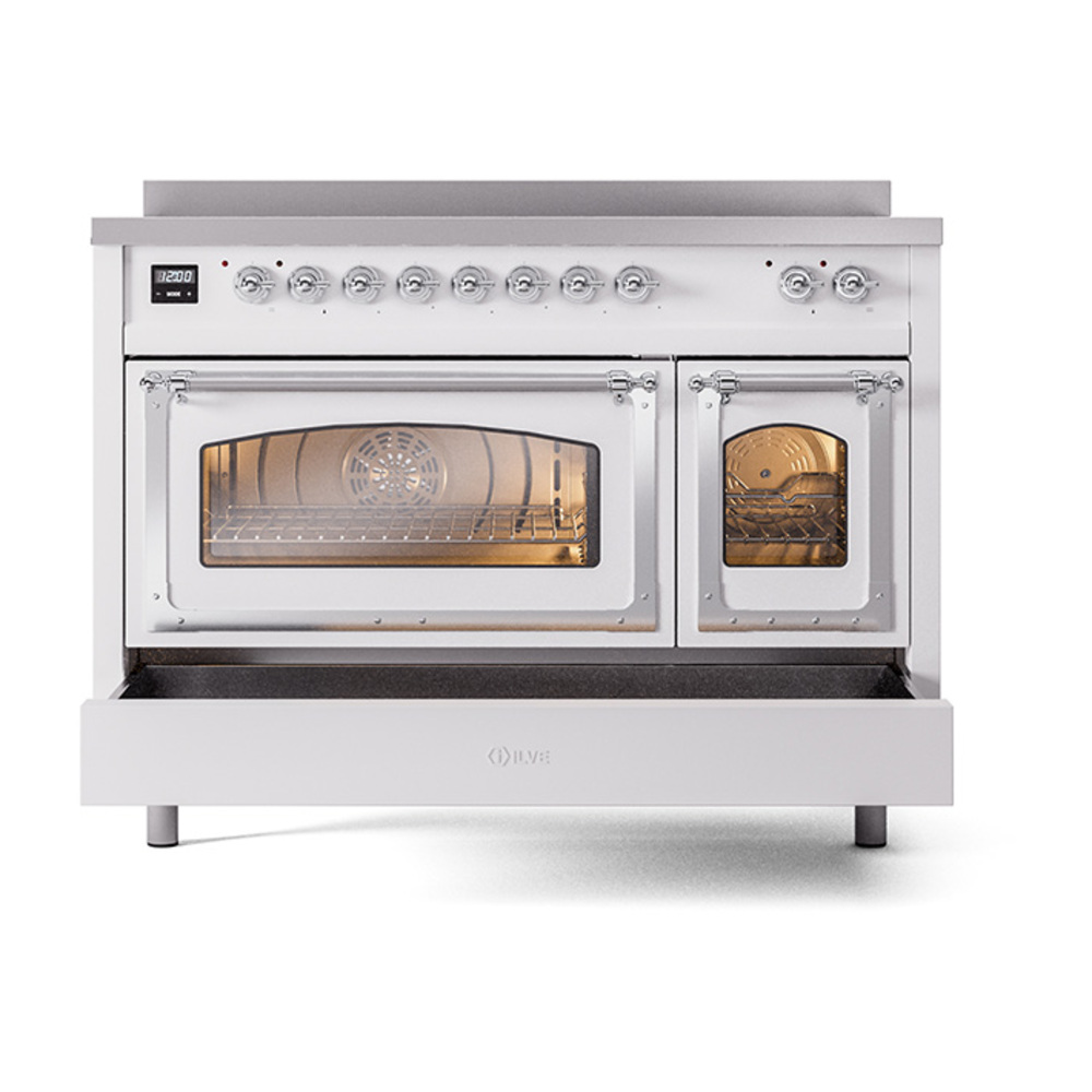 ILVE_UNI486NMPWHC_Nostalgie_II_48"_Induction_Range_drawer_opened
