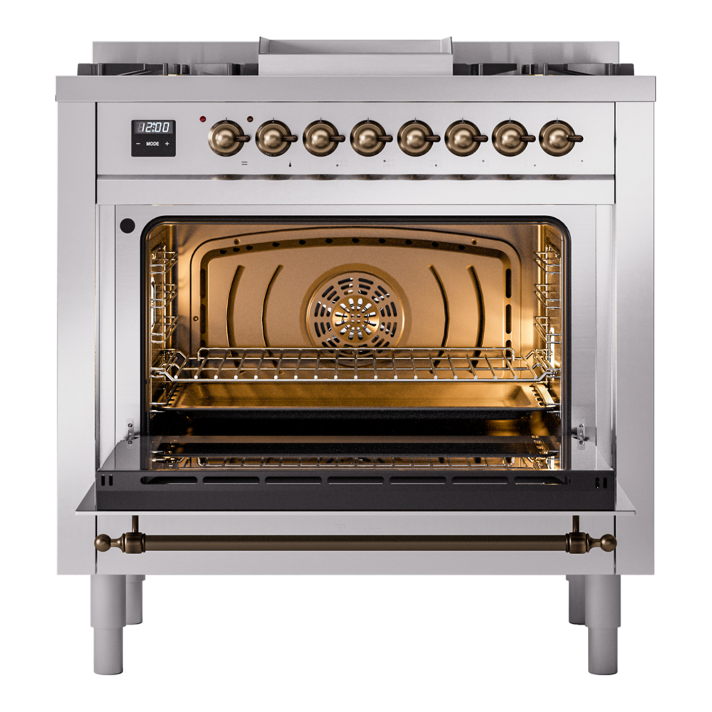 ILVE Nostalgie II 36" UP36FNMPSSB Dual Fuel Range door opened