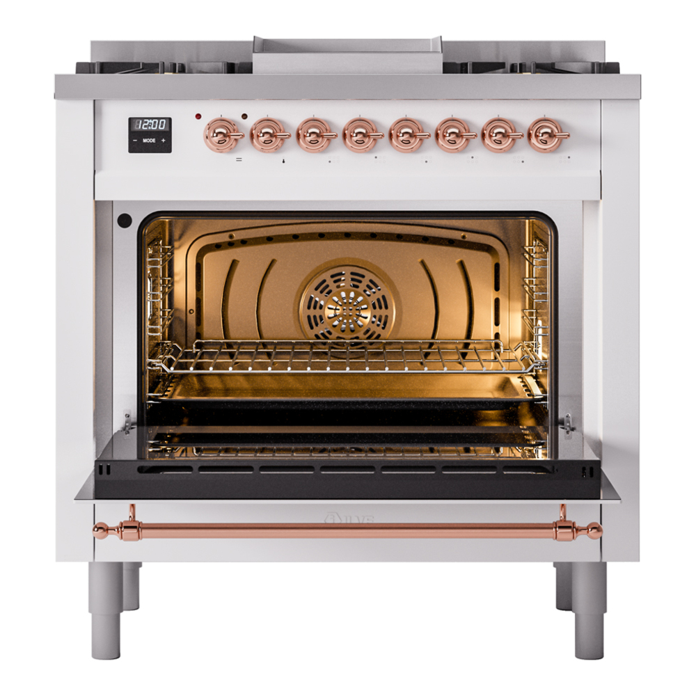 ILVE Nostalgie II 36" UP36FNMPWHPLP Dual Fuel Range door opened