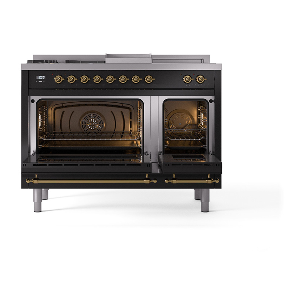 ILVE_UP48FSQNMPBKP_Nostalgie_II_48"_Dual_Fuel_Range_oven_door_opened