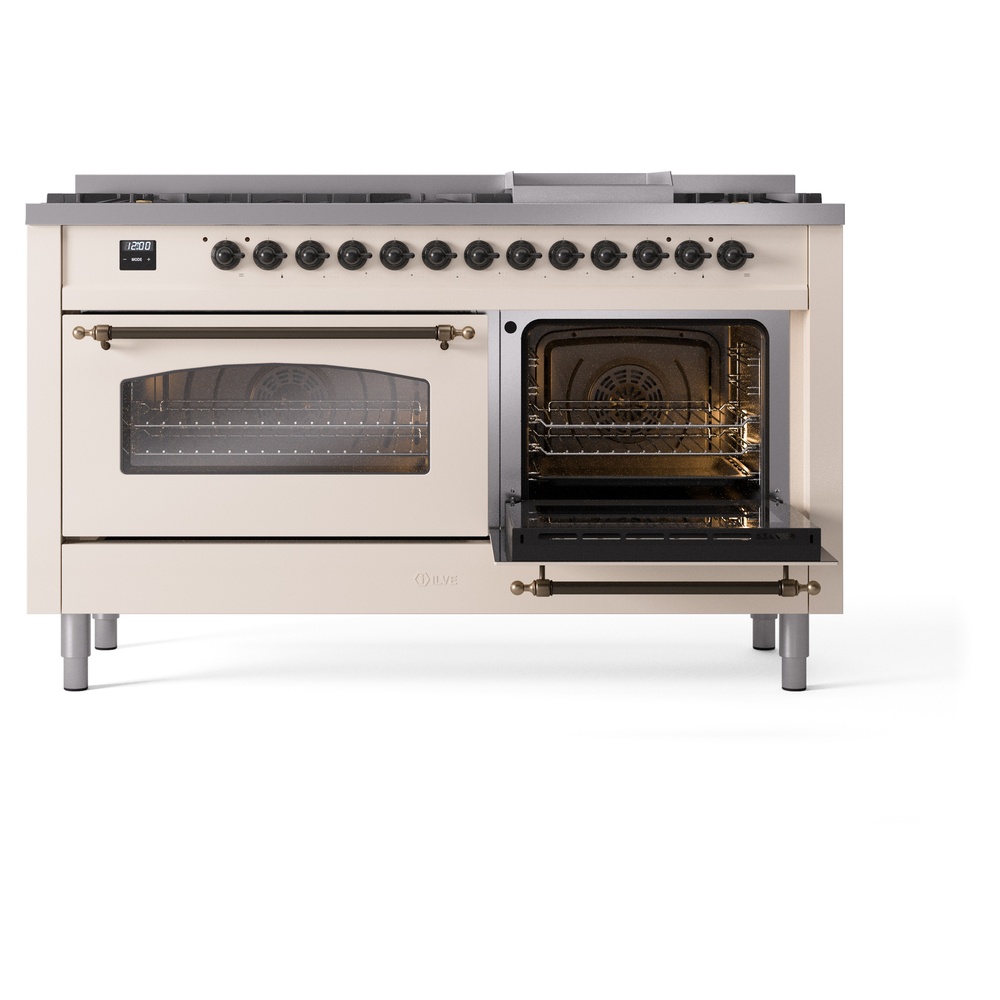 ILVE UP60FNMPAWBLP Nostalgie II 60" Dual Fuel Range, side oven door opened