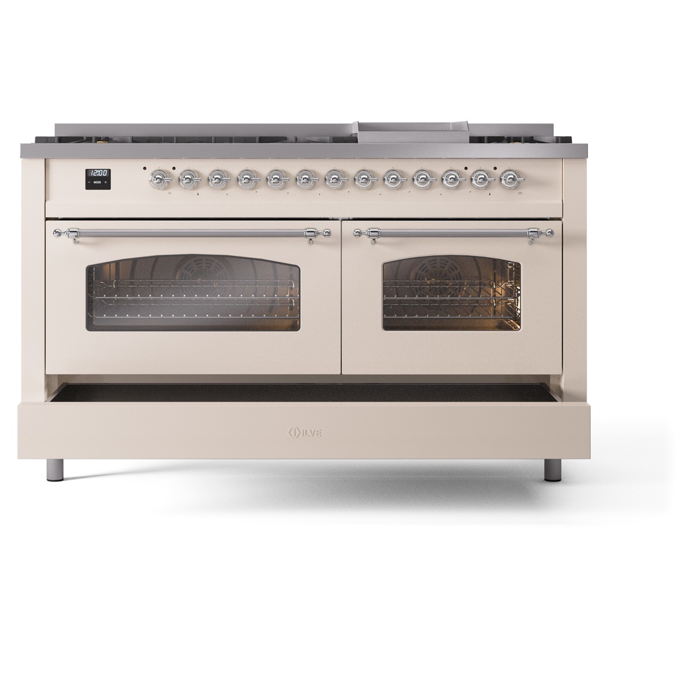 ILVE UP60FNMPAWC Nostalgie II 60" Dual Fuel Range, drawer opened