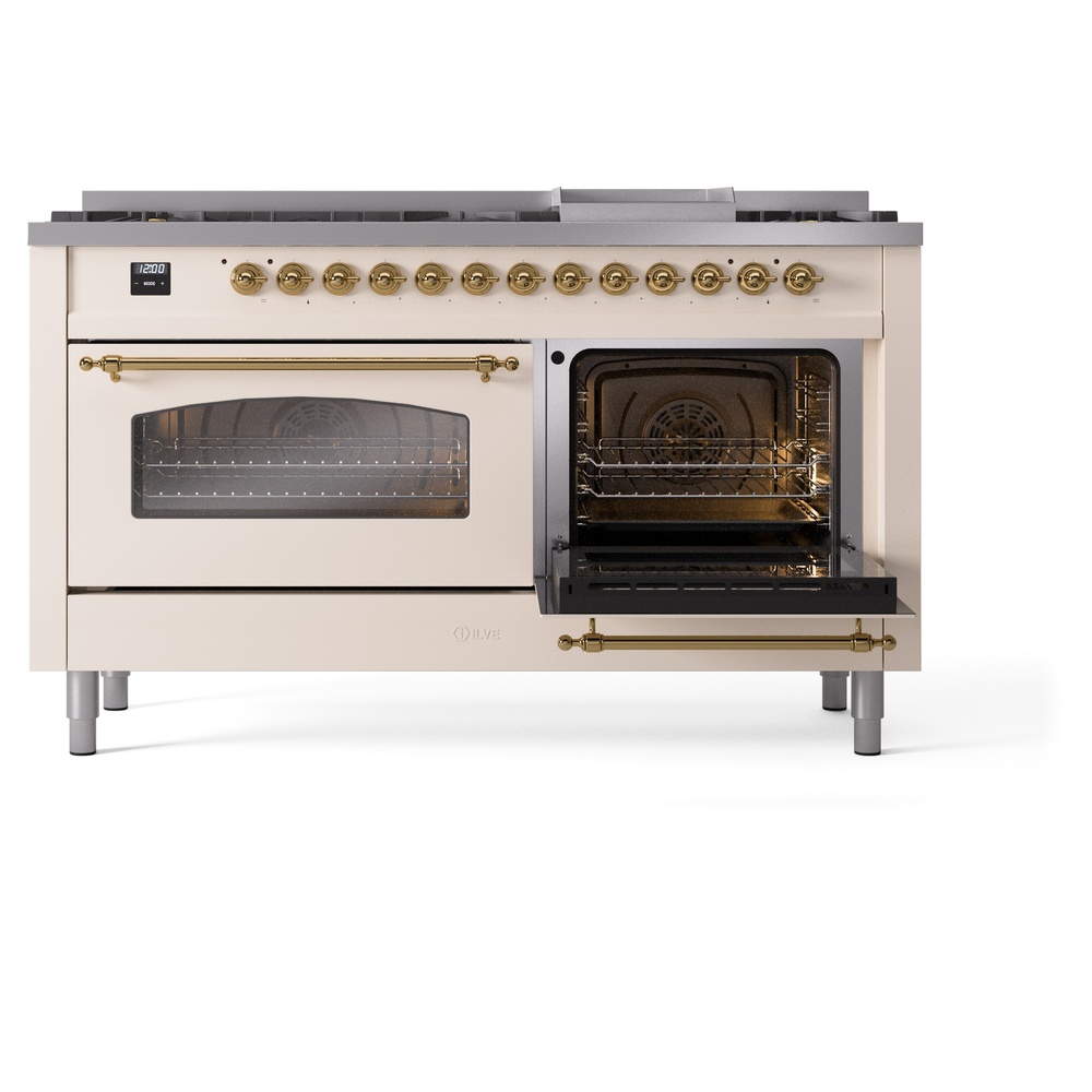 ILVE UP60FNMPAWGLP Nostalgie II 60" Dual Fuel Range, side oven door opened