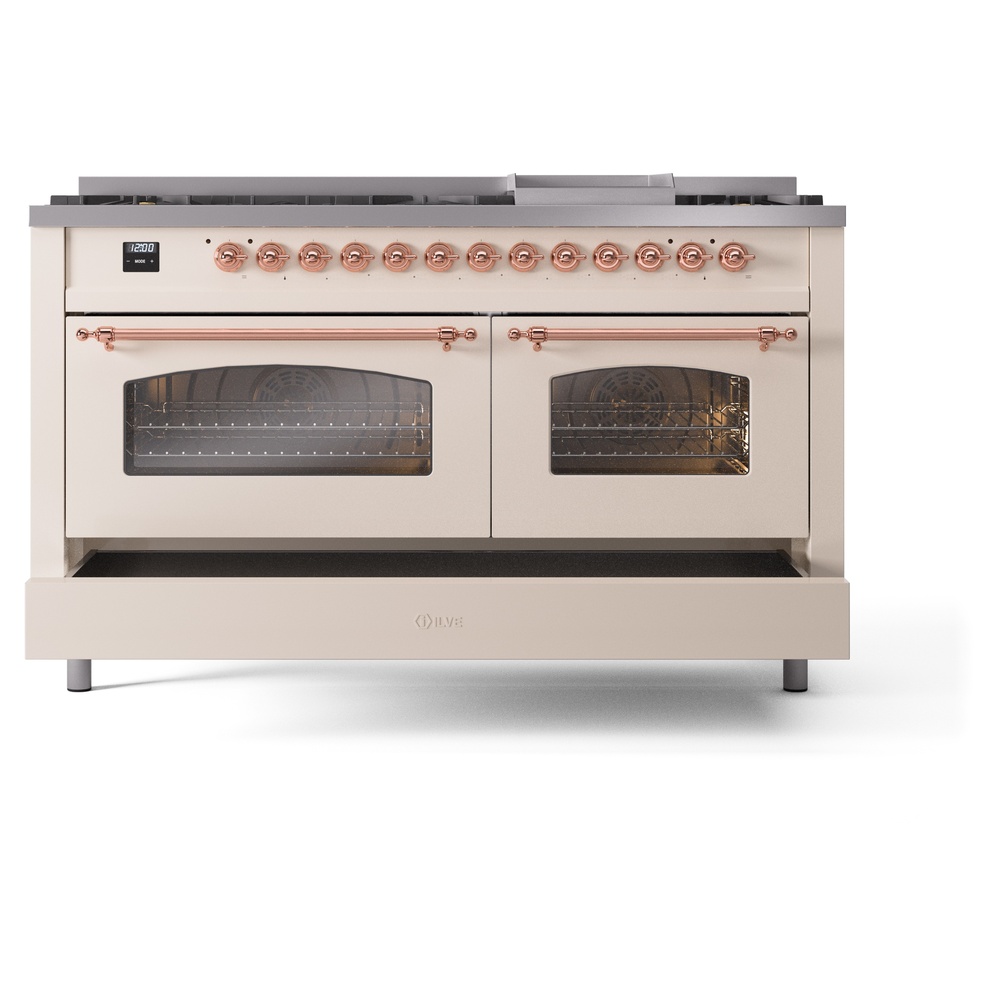 ILVE UP60FNMPAWPLP Nostalgie II 60" Dual Fuel Range, drawer opened