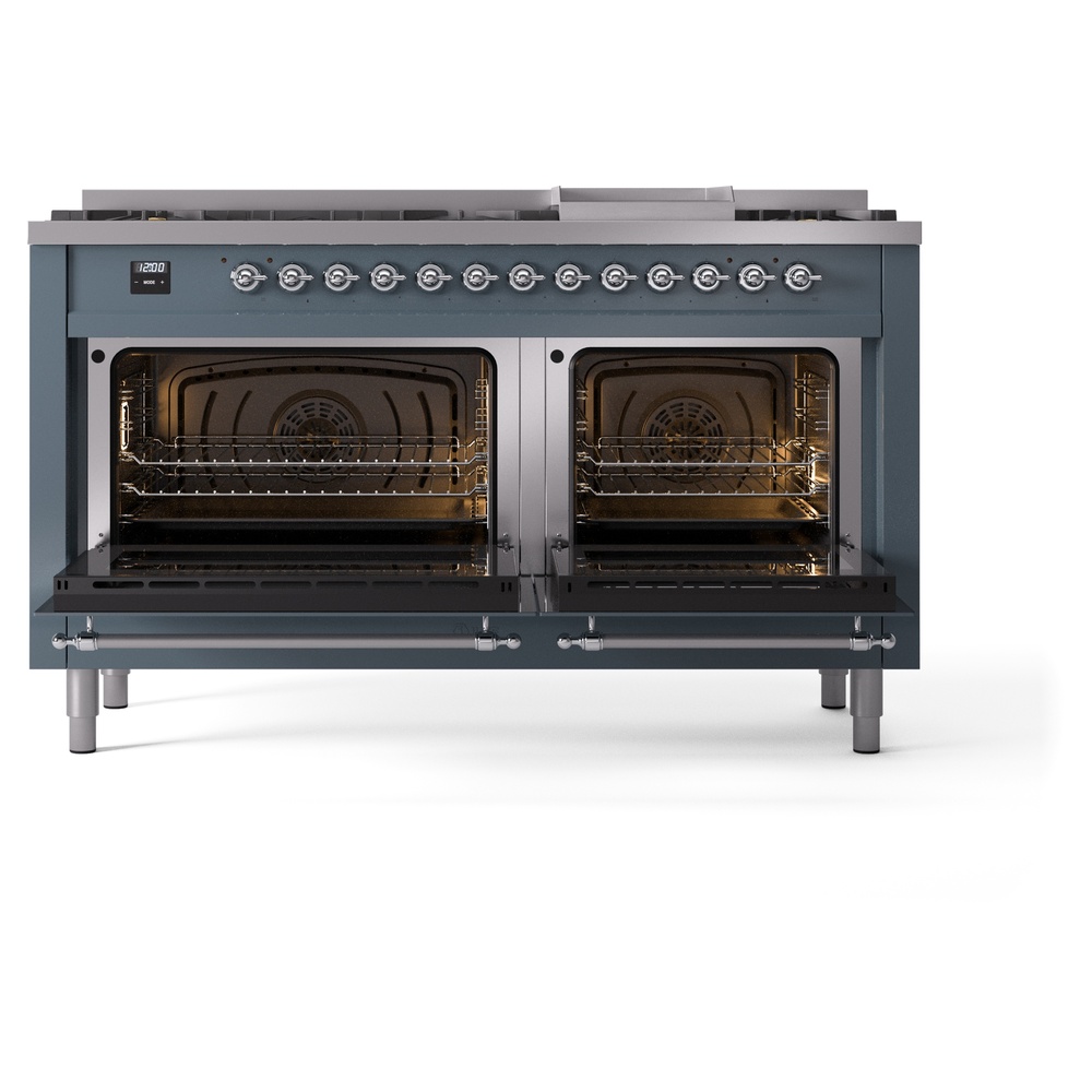 ILVE UP60FNMPBGC Nostalgie II 60" Dual Fuel Range, oven doors opened