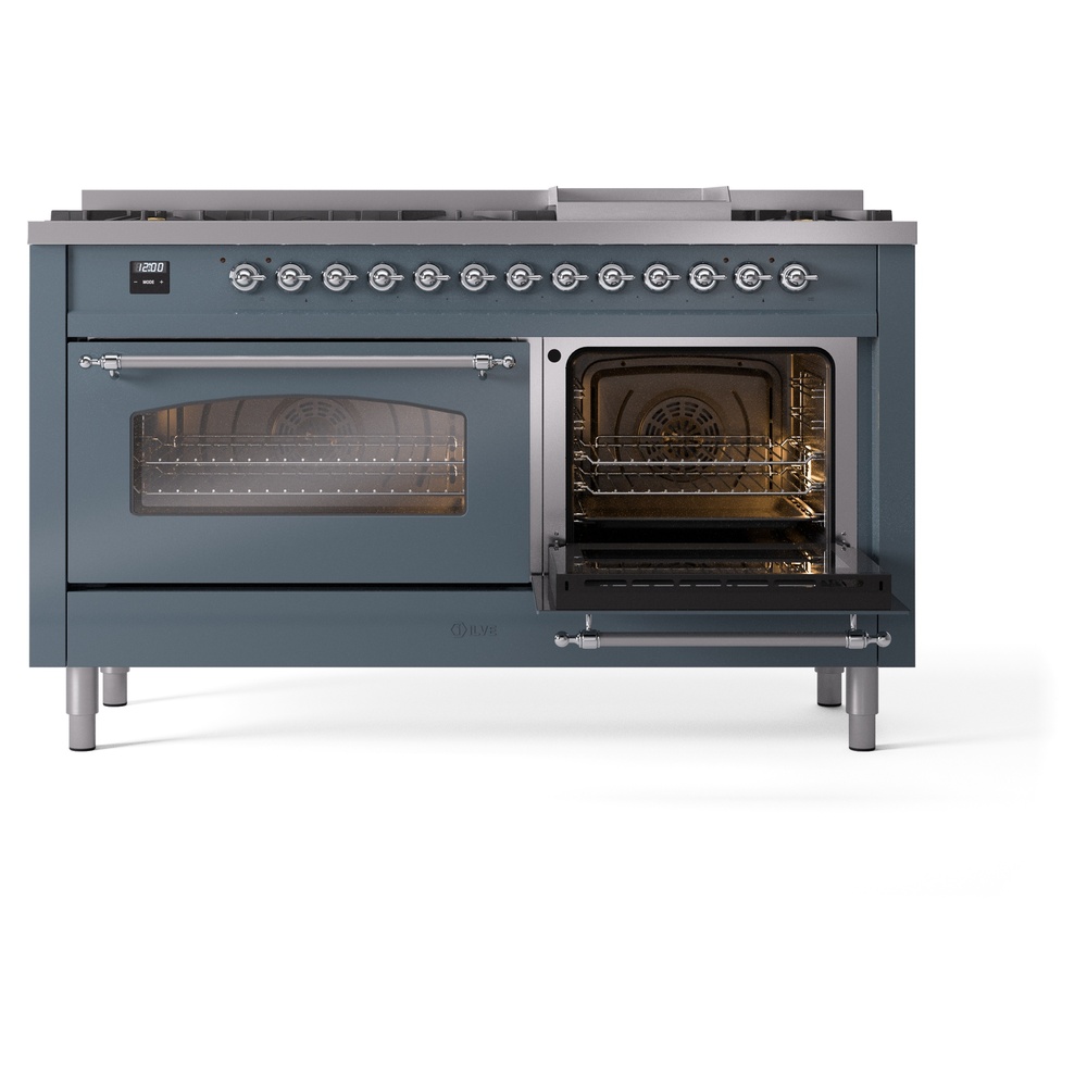 ILVE UP60FNMPBGC Nostalgie II 60" Dual Fuel Range, side oven door opened
