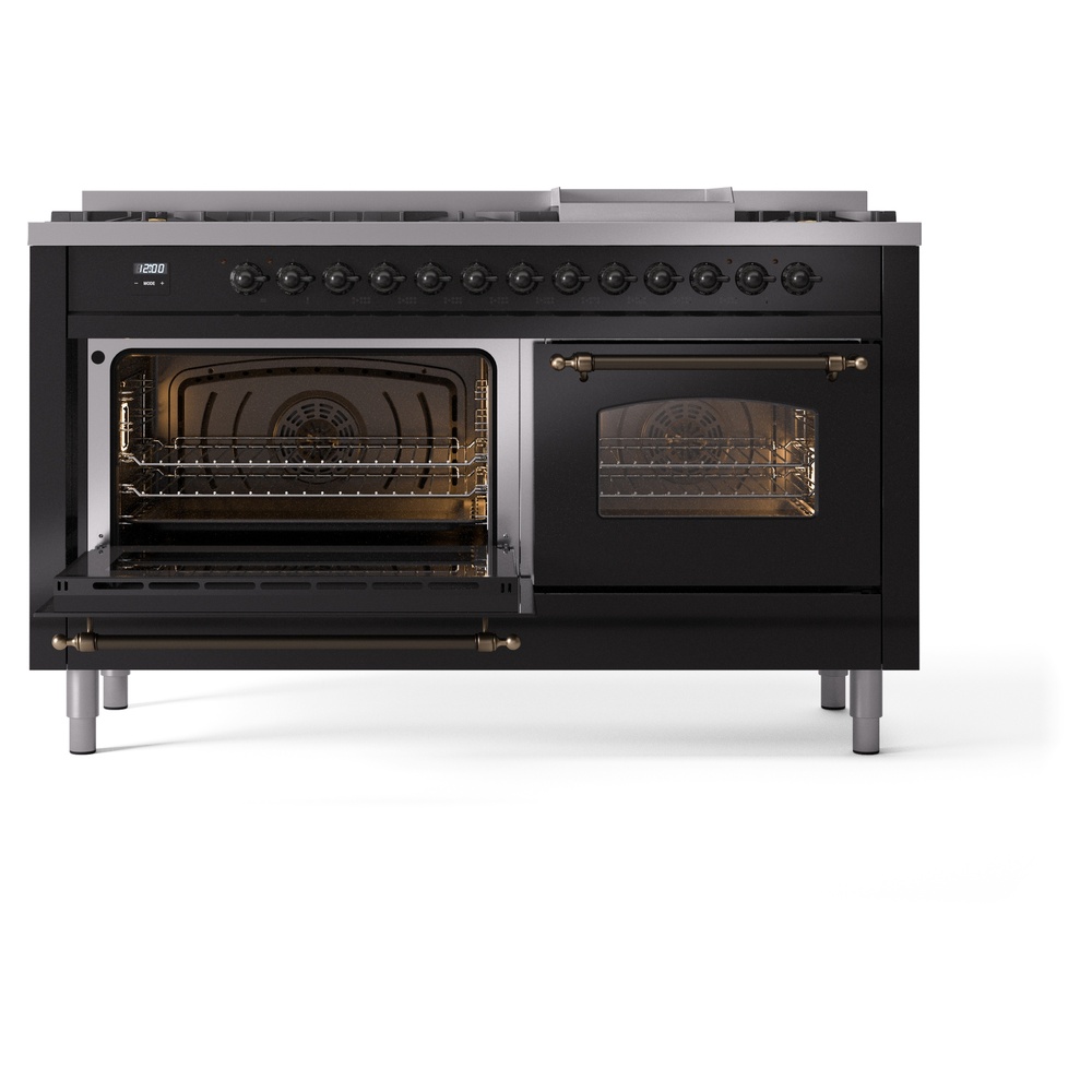 ILVE UP60FNMPBKB Nostalgie II 60" Dual Fuel Range, main oven door opened