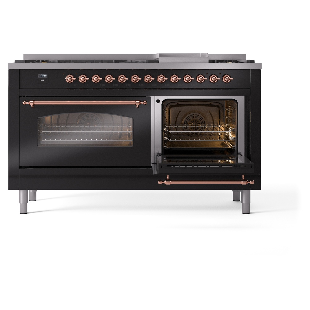 ILVE UP60FNMPBKPLP Nostalgie II 60" Dual Fuel Range, side oven door opened