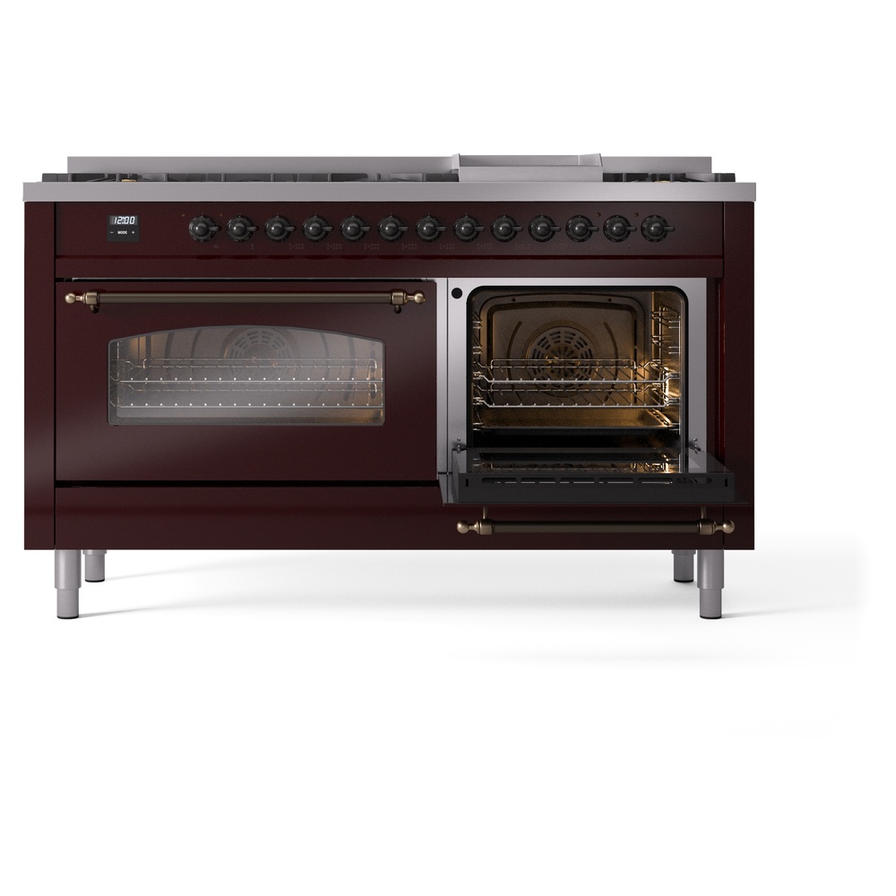 ILVE UP60FNMPBUBLP Nostalgie II 60" Dual Fuel Range, side oven door opened