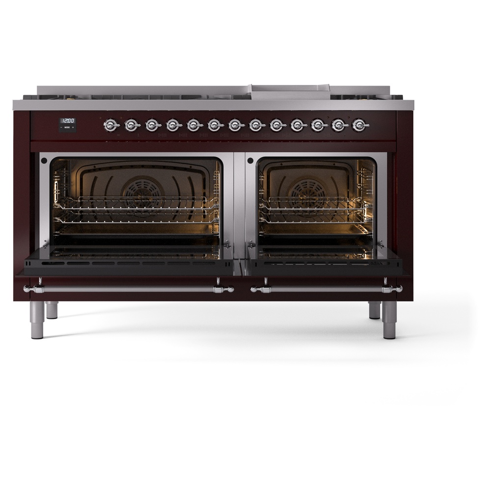 ILVE UP60FNMPBUCLP Nostalgie II 60" Dual Fuel Range, oven doors opened