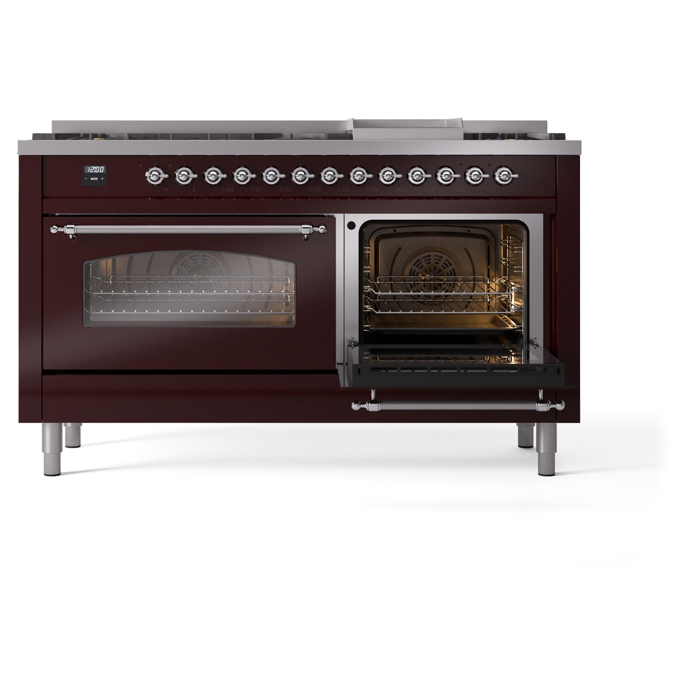 ILVE UP60FNMPBUC Nostalgie II 60" Dual Fuel Range, side oven door opened