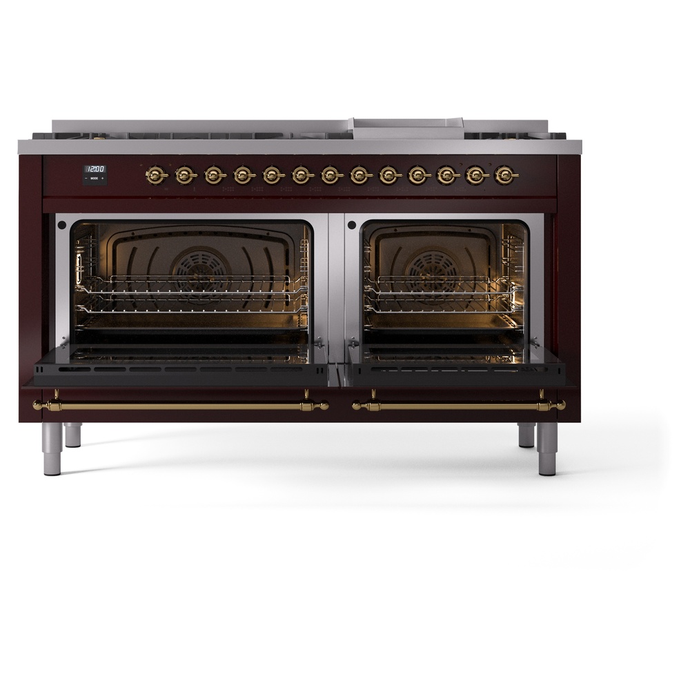 ILVE UP60FNMPBUGLP Nostalgie II 60" Dual Fuel Range, oven doors opened