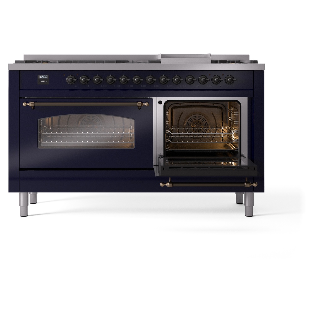 ILVE UP60FNMPMBBLP Nostalgie II 60" Dual Fuel Range, side oven door opened
