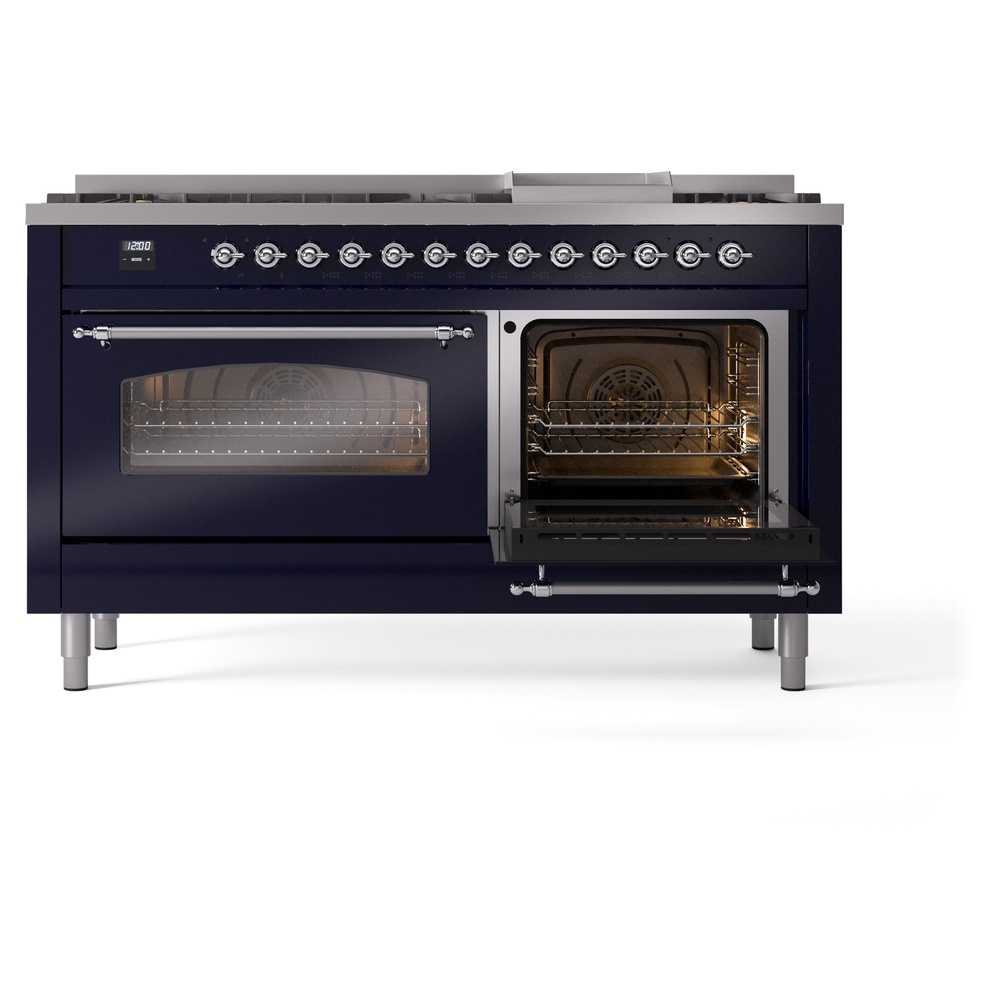 ILVE UP60FNMPMBCLP Nostalgie II 60" Dual Fuel Range, side oven door opened