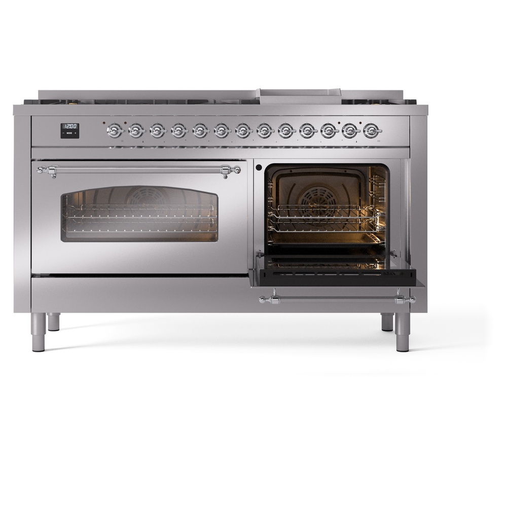 ILVE UP60FNMPSSCLP Nostalgie II 60" Dual Fuel Range, side oven door opened