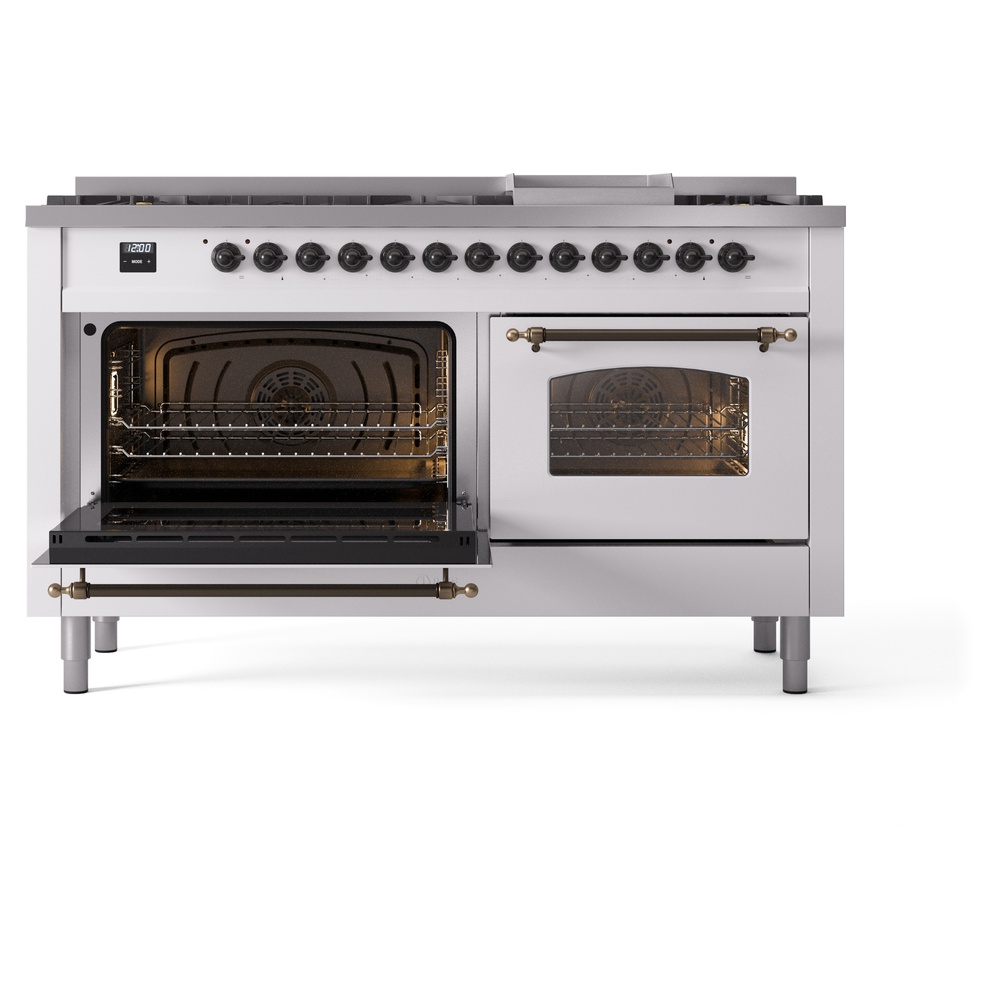 ILVE UP60FNMPWHBLP Nostalgie II 60" Dual Fuel Range, main oven door opened