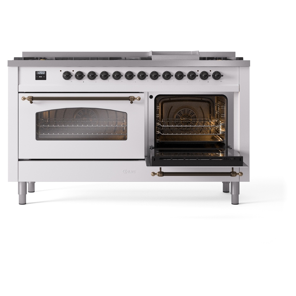 ILVE UP60FNMPWHBLP Nostalgie II 60" Dual Fuel Range, side oven door opened