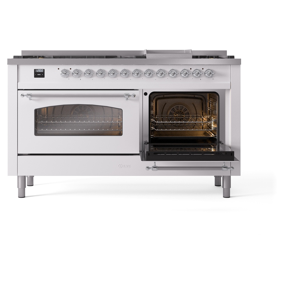 ILVE UP60FNMPWHC Nostalgie II 60" Dual Fuel Range, side oven door opened