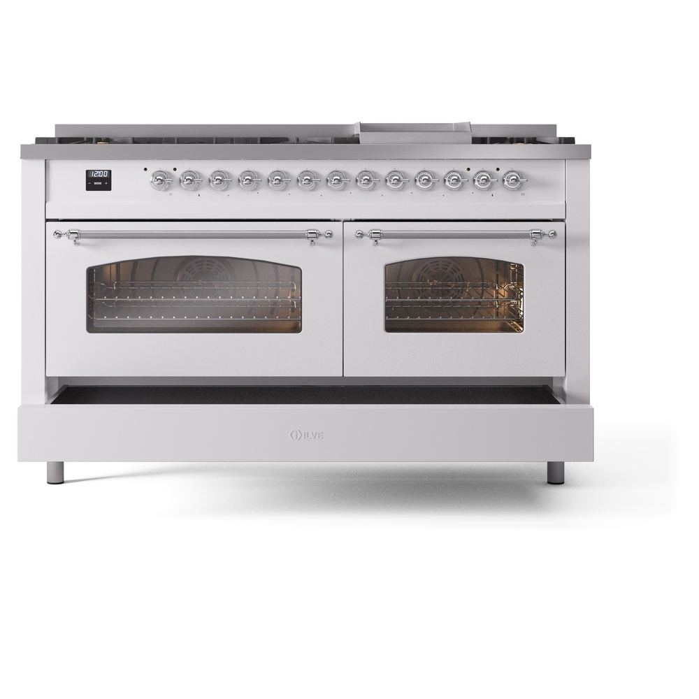 ILVE UP60FNMPWHC Nostalgie II 60" Dual Fuel Range, drawer opened