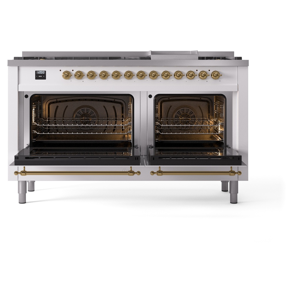 ILVE UP60FNMPWHGLP Nostalgie II 60" Dual Fuel Range, oven doors opened