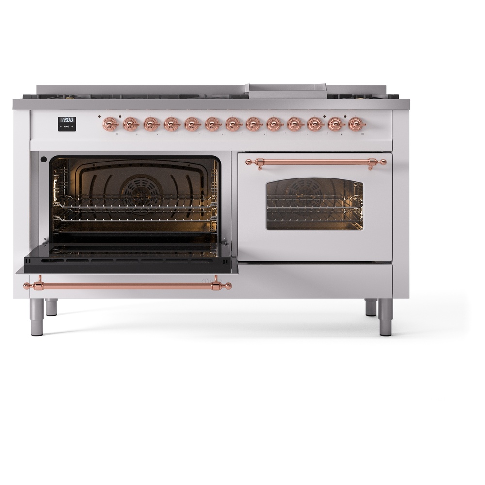 ILVE UP60FNMPWHPLP Nostalgie II 60" Dual Fuel Range, main oven door opened