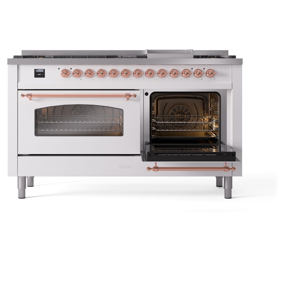 ILVE UP60FNMPWHP Nostalgie II 60" Dual Fuel Range, side oven door opened