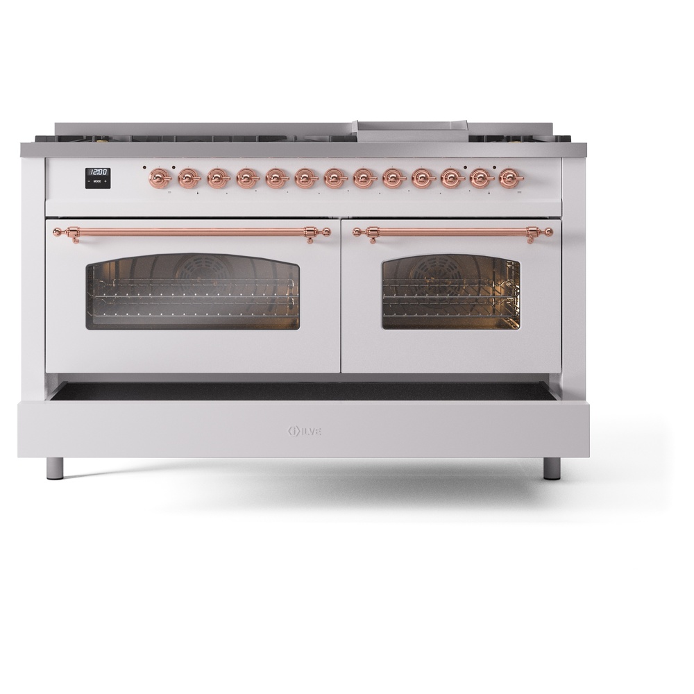 ILVE UP60FNMPWHP Nostalgie II 60" Dual Fuel Range, drawer opened