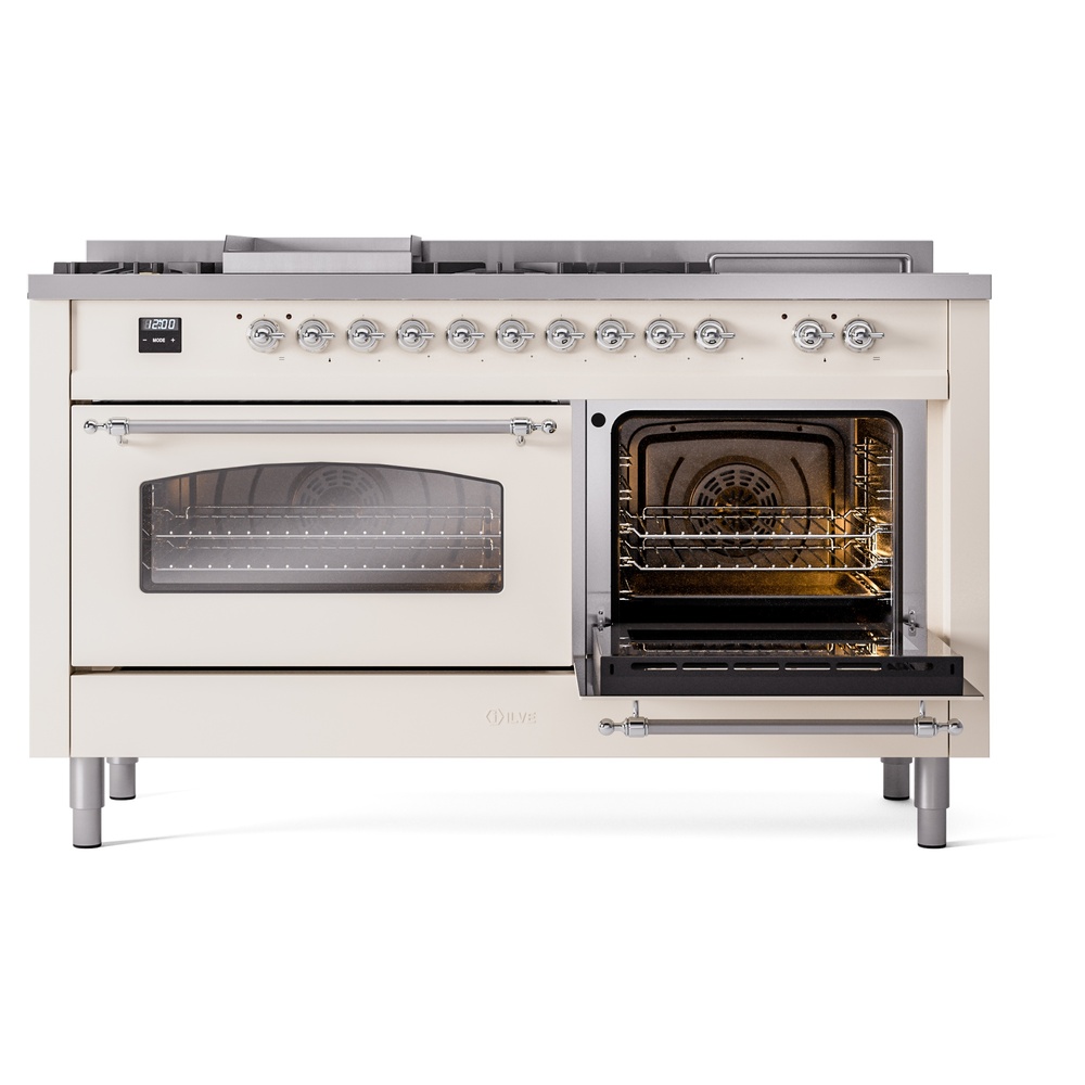 ILVE UP60FSNMPAWC Nostalgie II 60" Dual Fuel Range, side oven door opened
