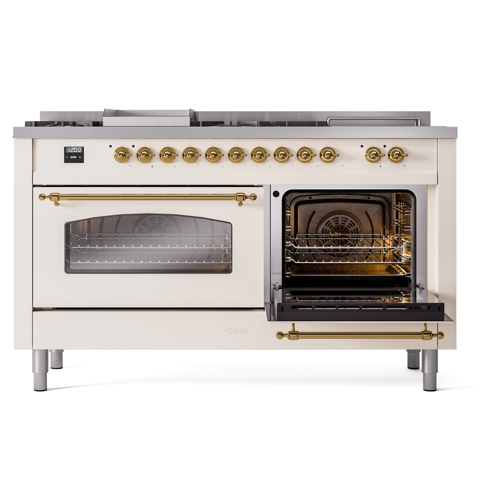 ILVE UP60FSNMPAWG Nostalgie II 60" Dual Fuel Range, side oven door opened