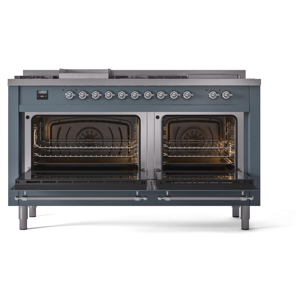 ILVE UP60FSNMPBGCLP Nostalgie II 60" Dual Fuel Range, oven doors opened